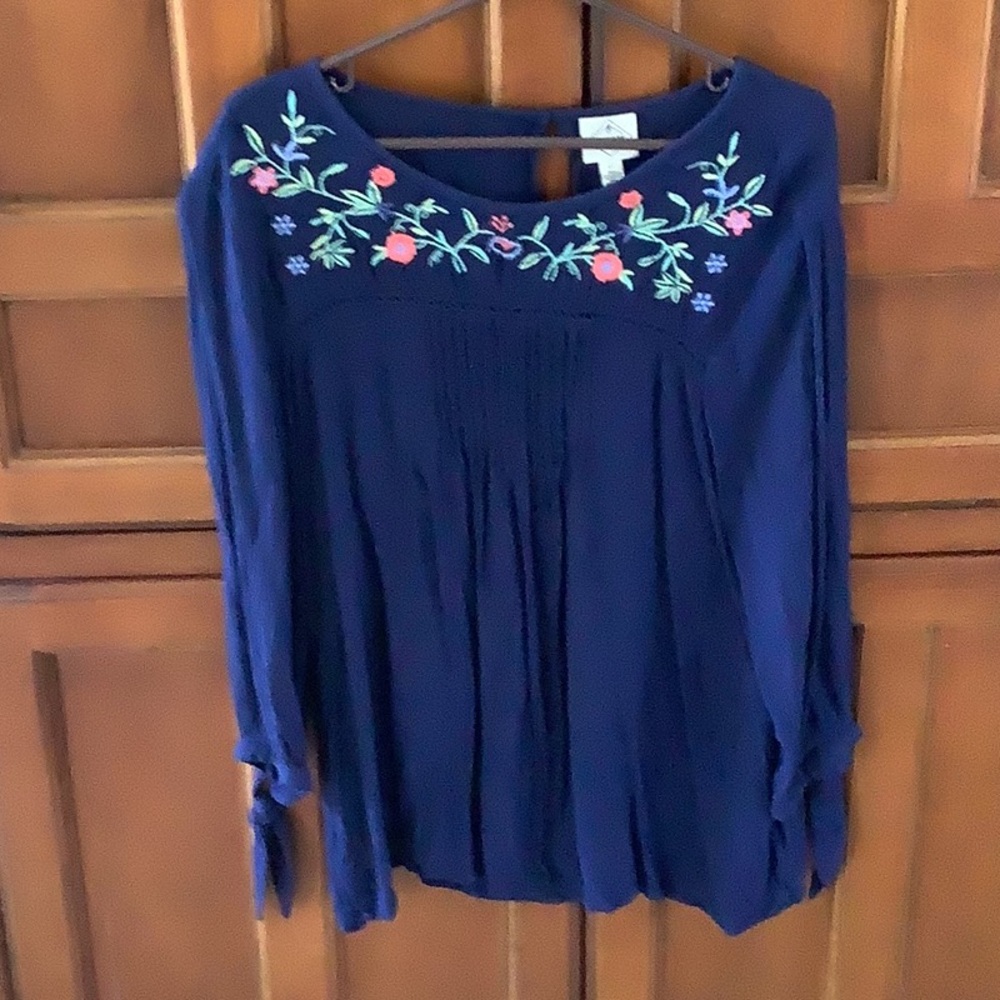 Embroidered Navy Blue Women's Top